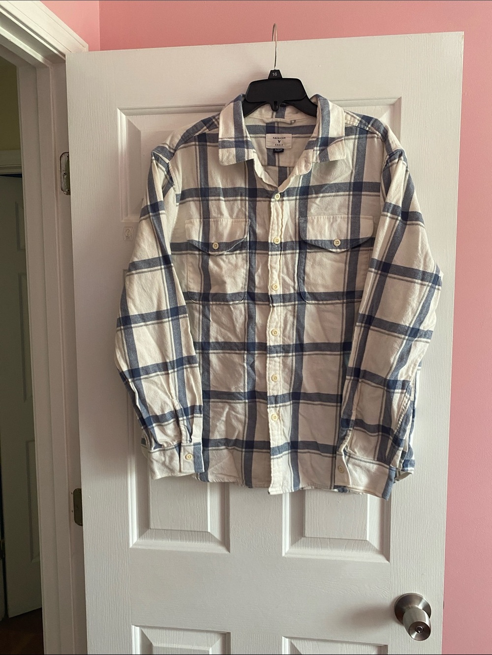 American Eagle Blue and White Plaid Shirt